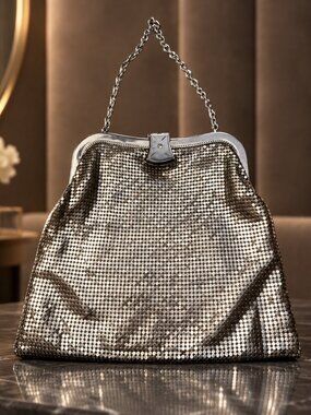 Vintage Whiting and Davis Mesh Bag with Bakelite Rhinestone Clasp